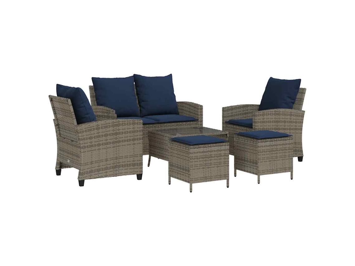 Conjunto de sofás de jardín vidaxl 6 piezas ratán/mimbre gris