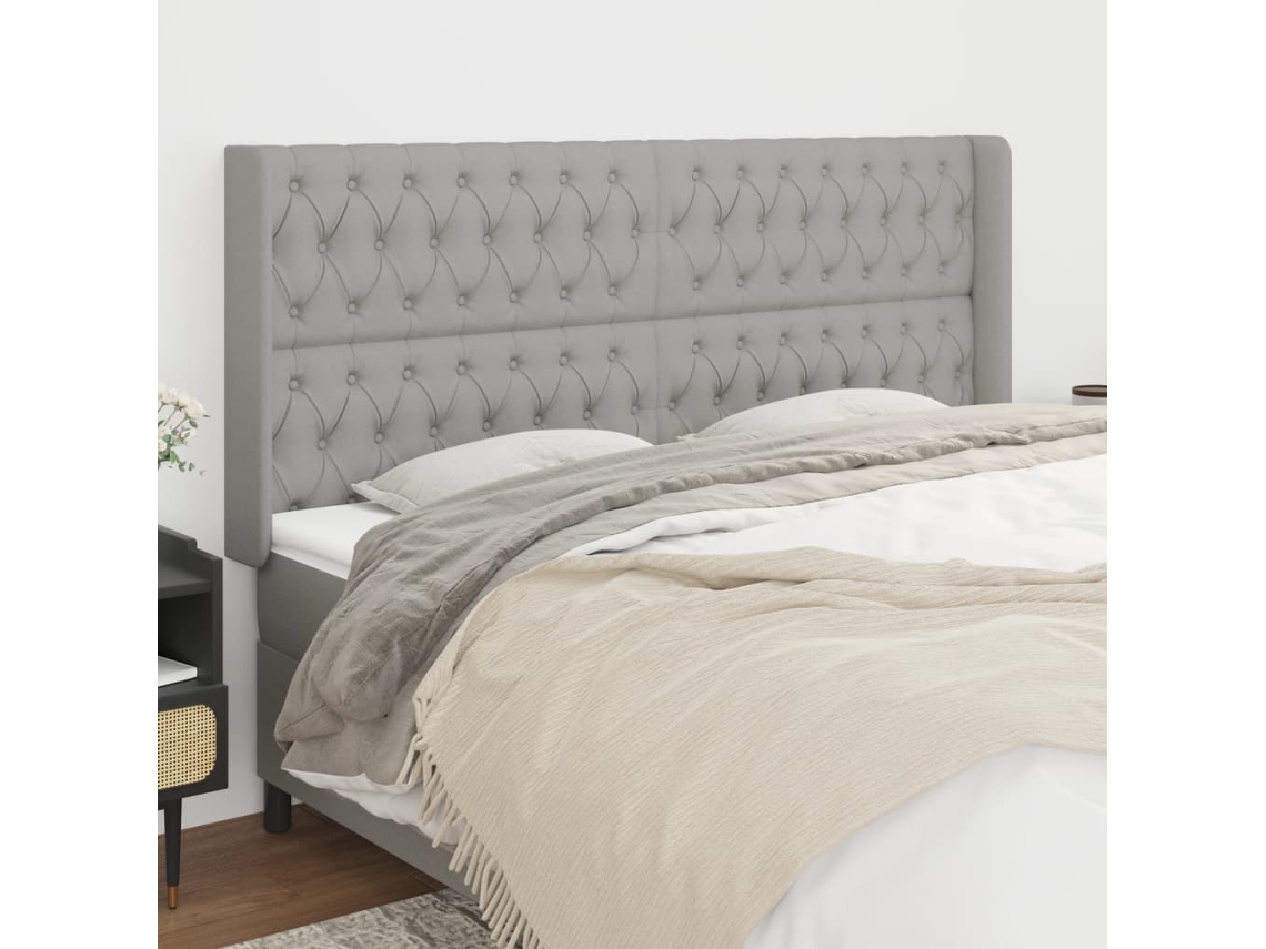 Cabecero Con Orejas De Tela Gris Claro 203x16x118/128 Cm