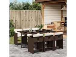 Juego de comedor de jardín de 7 piezas con cojines de mimbre marrón DKD Home Decor