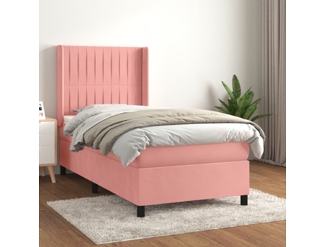 vidaXL Cama con somier y colchón 90x200 cm terciopelo rosa