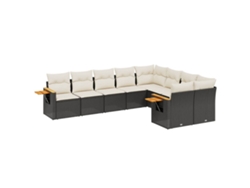 Conjunto de 9 sofás de jardín con cojines de mimbre, color negro, EXCLUSIVA MAISON (9 piezas)
