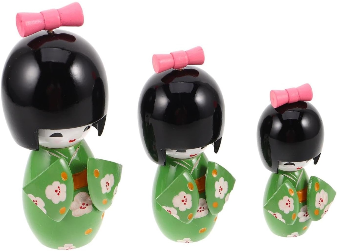 Conjunto De 3 Muñecas Japonesas Kokeshi De Madera Hechas A Mano, Figuras Coleccionables Tradicionales...