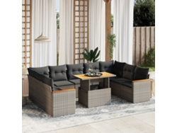 Conjunto de sofá de jardín de 10 piezas con cojines, ratán gris, DKD Home Decor