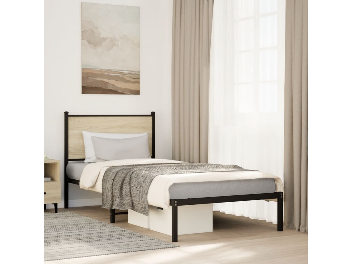 Estructura De Cama Sin Colchón Metal Roble Sonoma 75x190 Cm