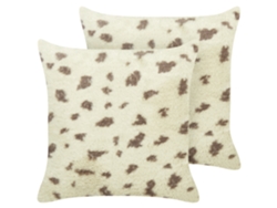 Conjunto De 2 Almofadas Decorativas Beliani Kasra De Pelo Sintético Creme 45x45x4