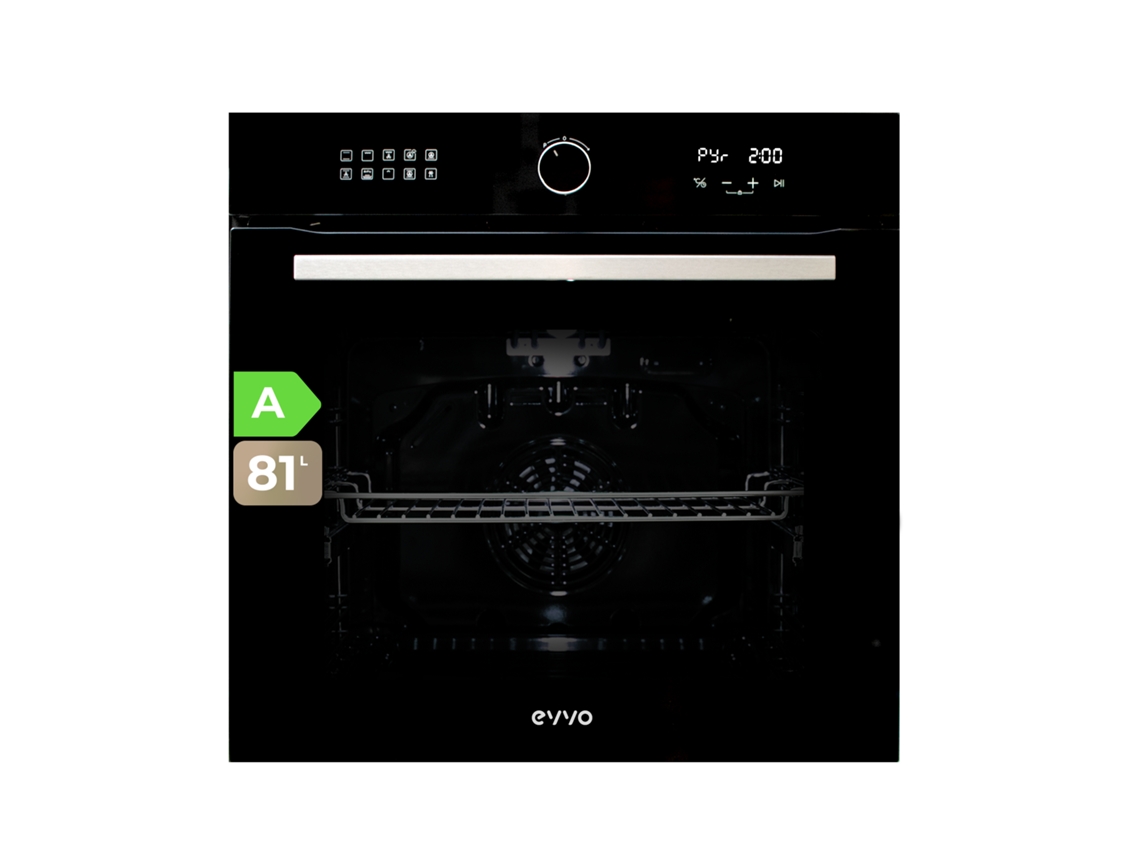 Evvo Horno H30 Pyro, 81l, Clase A, 11 Programas, Pirólisis, Display Táctil Digital, Temporizador, Puerta Triple Cristal, Negro.
