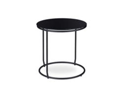 Relaxdays Mesa Auxiliar Con Taburete, Mesita De Sofá Redonda, Ahorro De Espacio, Cristal Y Metal, 40 X 40 Cm, Negro