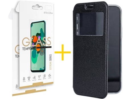 Kit Funda + 2 Protectores de Pantalla Huawei P 30 Lite SKYHE Gandy Flip (Negro)