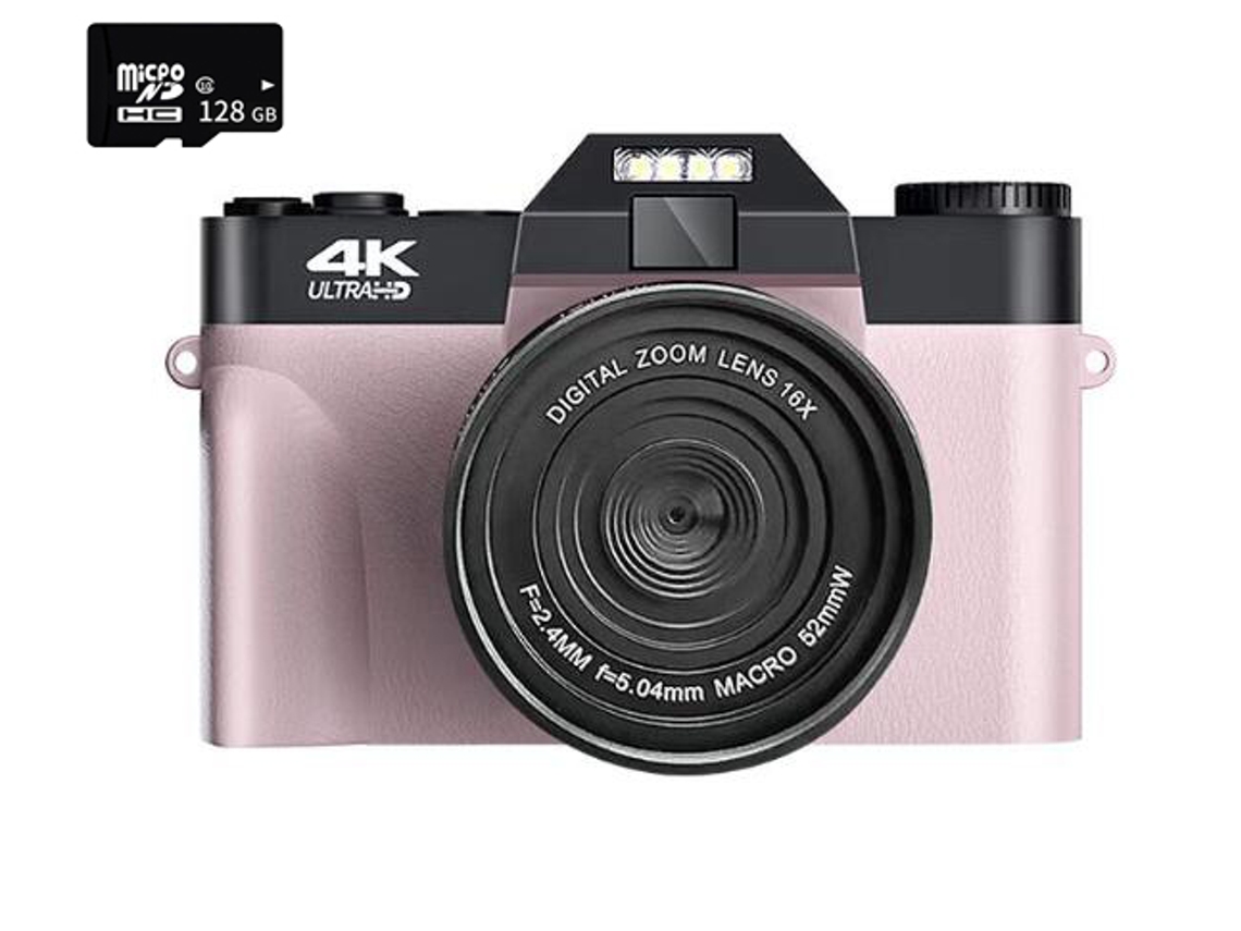 Cámara digital SZSMART DC08 4K F2.4 16X multiplicación Pantalla de 3 pulgadas Regalo de cumpleaños rosa 128G