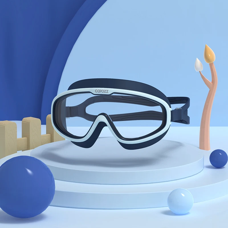 Gafas De Natación Infantiles De Silicona Ajustables E Impermeables (azul Oscuro), Antivaho, Con Protección Uv Y Montura Grande.