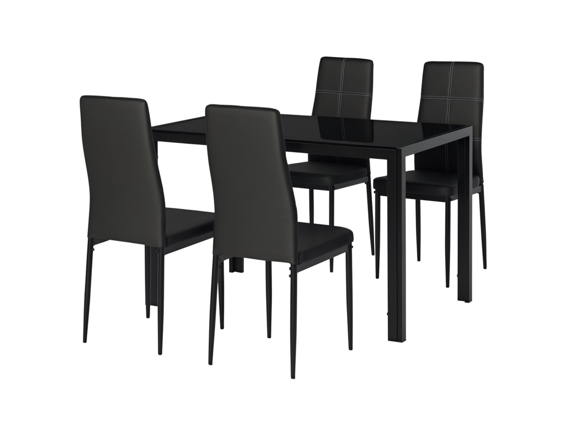 Juego De Comedor De 5 Piezas Con Mesa De Vidrio Templado Y Sillas Tapizadas En Pu De Color Negro.