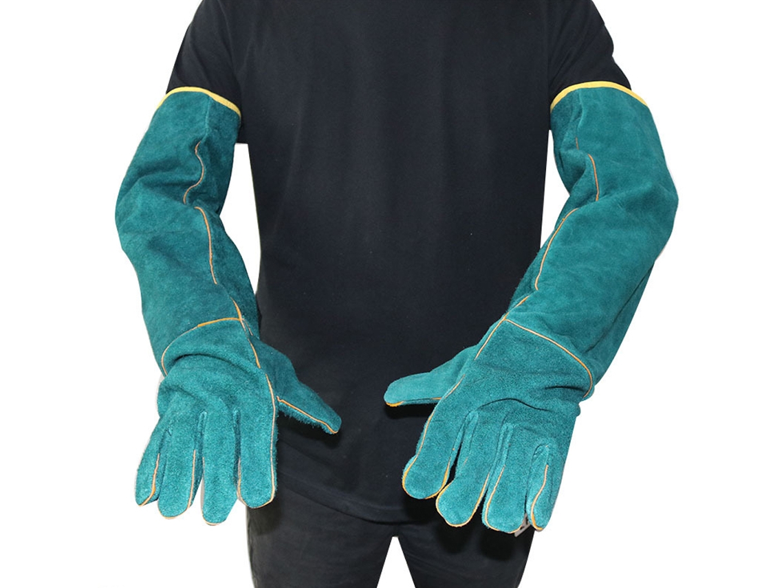 Guantes Protectores Largos De Cuero Anti-mordeduras Para El Manejo De Mascotas Y Animales.