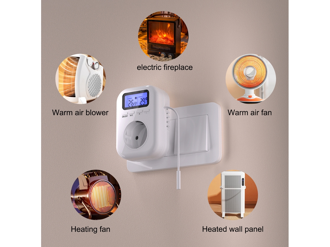 Enchufe Inteligente Con Control De Temperatura, Pantalla Lcd Y Retroiluminación Azul Ajustable Para Calentadores Y Refrigeradores Domésticos.