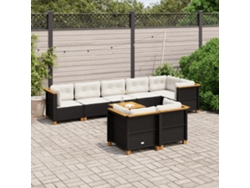 Conjunto de sofás de jardín de 9 piezas DKD Home Decor con cojines de mimbre negros