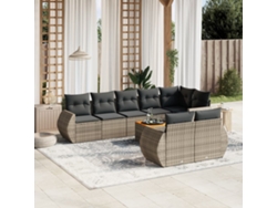 Conjunto de sofá de jardín de 9 piezas con cojines, mimbre gris, DKD Home Decor