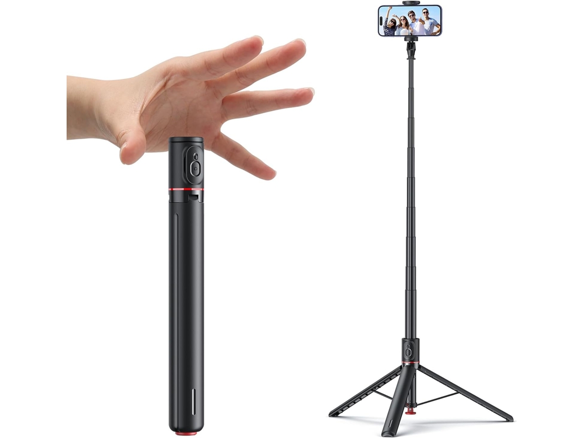 Trípode automático para selfies, trípode de 69'' para teléfonos móviles con apertura automática y control remoto magnético Bluetooth JYTGALX (negro)