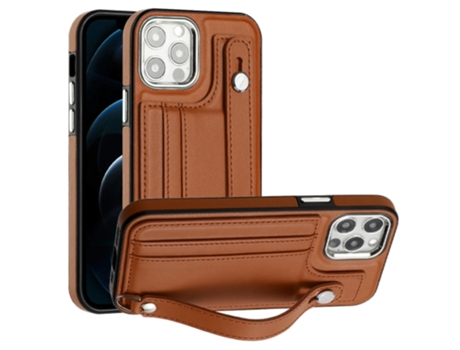 Funda Mobile Phone Cases Shockproof With Wrist para iPhone 12 Piel Marrón