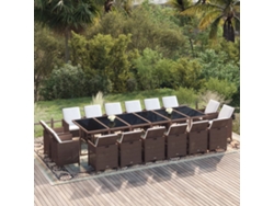 Juego de comedor de jardín de 17 piezas con cojines de mimbre marrón de DKD Home Decor