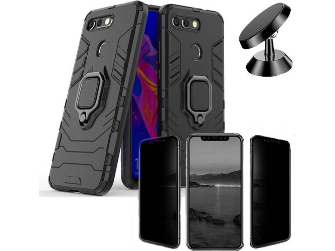 Kit Carcasa, Protector Privacy y Soporte Magnetico Honor V20 Military Defender Negro