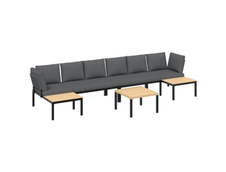 Conjunto 5 de sofás de jardín con cojines VIDAXL aluminio negro