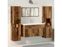 Juego de 4 piezas de muebles de baño hechos de madera reciclada.