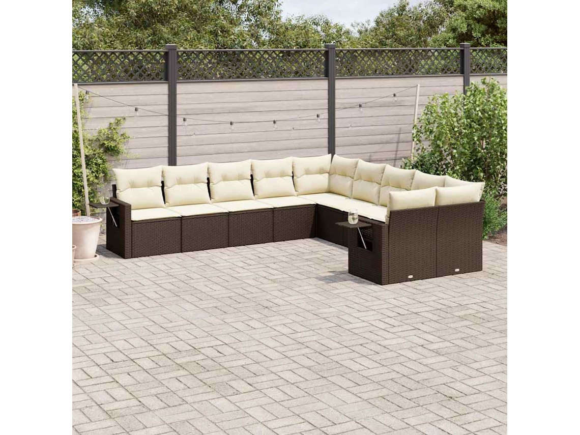 Conjunto de sofás de jardín de 10 piezas con cojines de mimbre marrón de DKD Home Decor