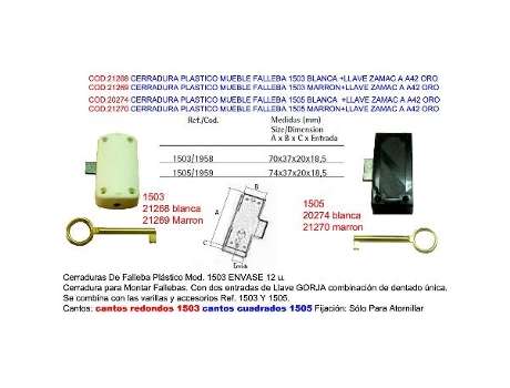 Cerradura mueble falleba 1503 blanca+llave zamac a42 oro