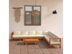 Conjunto de jardín de 9 piezas con cojines de acacia en blanco crema de DKD Home Decor