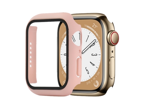 PC a prueba de golpes + funda protectora de reloj de vidrio templado para Apple Watch Series 8 y 7 de 45 mm (rosa)