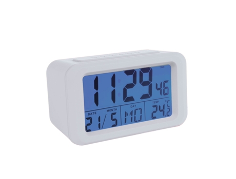 FISURA – Reloj despertador digital blanco Led. Reloj indicador de fecha y temperatura. 2 alarmas. Botón Snooze. 2 Pilas AAA. Goma ABS. Medidas: 12 ...
