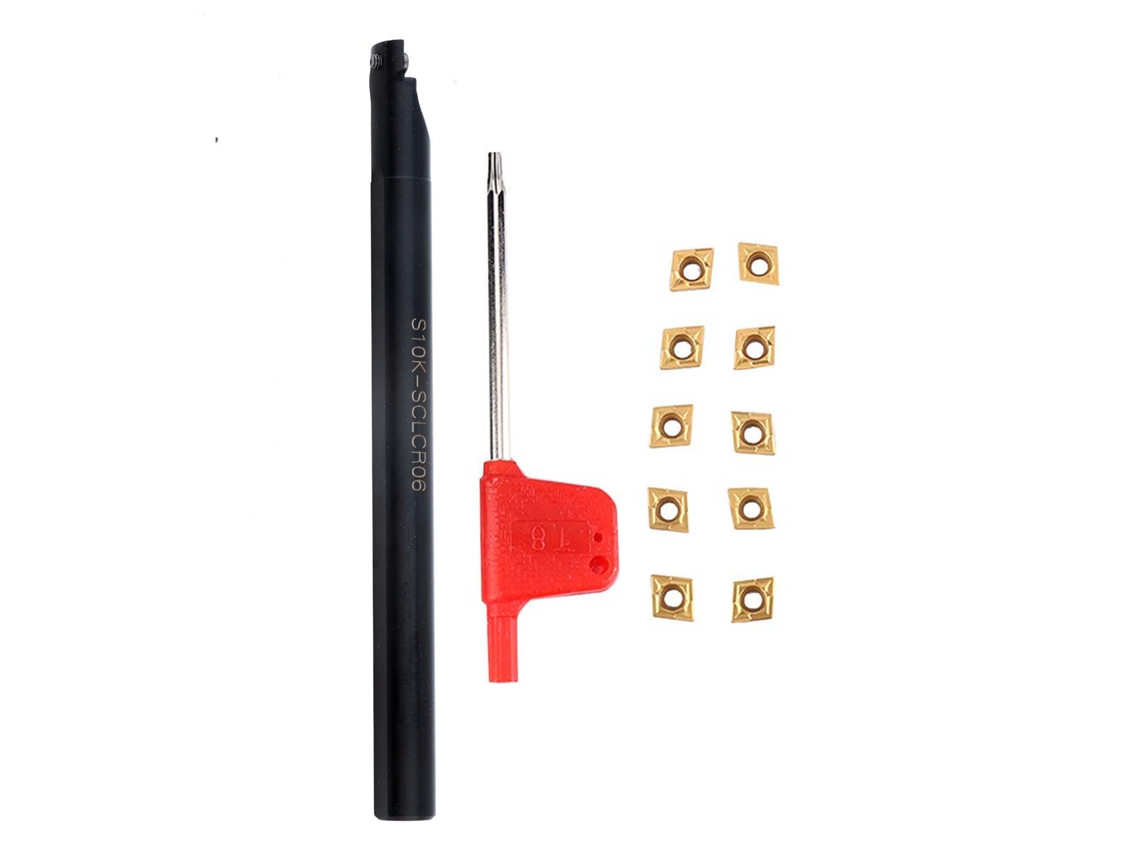 Portaherramientas De Torneado S10k-sclcr06 Con 10 Plaquitas Ccmt060204hm Ybc251 Y Llave.