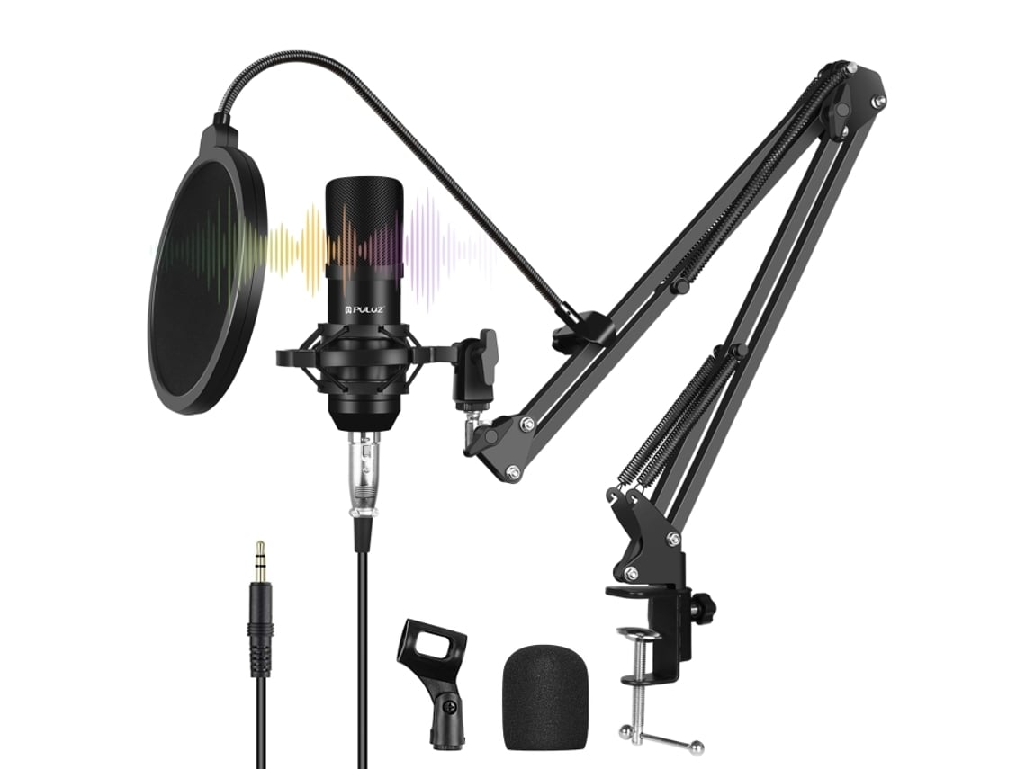 Conjunto de micrófono USB con brazo plegable y soporte antichoque - Negro