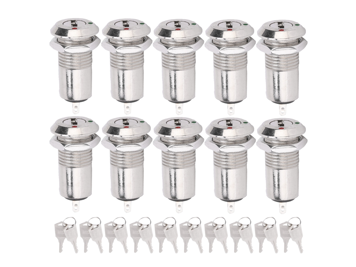 Chave Interruptor Barril Metal On Off Fechadura De Energia Aço Inoxidável Com Chave 12mm Ac Dc220v