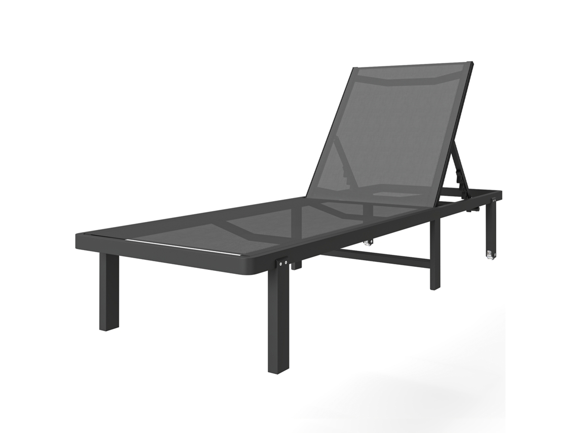 Tumbona De Jardín Con Ruedas, Reclinable En 4 Posiciones Y Fabricada En Textilene De 530 G/m², Color Gris Oscuro.