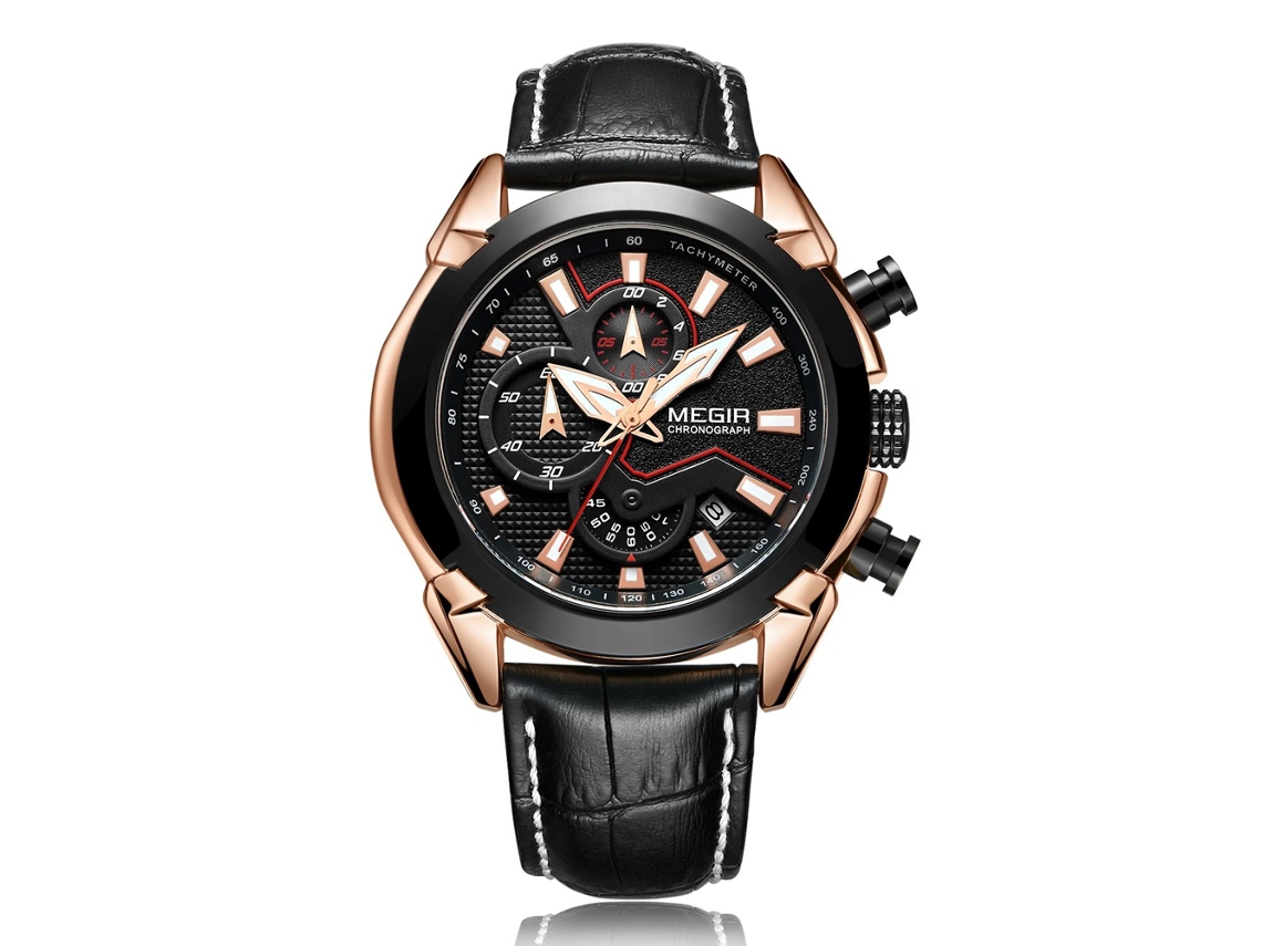 Reloj De Pulsera De Cuarzo Para Hombre Moda Simple Multifuncional Dial Negro Rosado