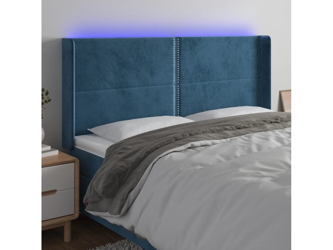 Cabecero Con Led De Terciopelo Azul Oscuro 163x16x118/128 Cm