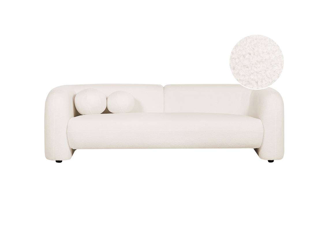 Sofá de 3 plazas BELIANI Leiren de Bouclé Blanco 224x87x68