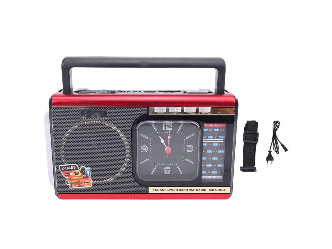 Altavoz Bluetooth Con Radio Retro Am Fm Sw Portátil Con Reloj Linterna Rojo Plug Eu 220v