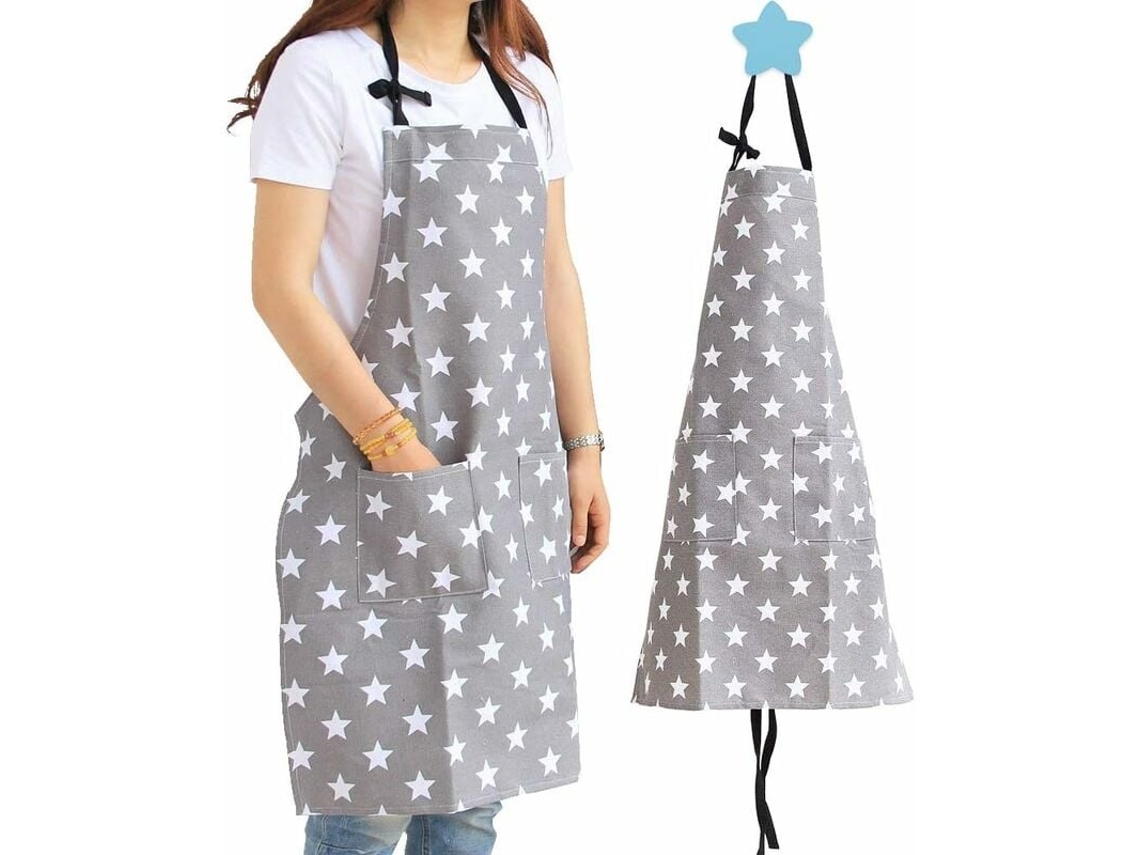 MEOIRUERY Delantal de cocina ajustable con bolsillos para mujer y hombre, diseño de estrellas, de poliéster y algodón, con correa ajustable para el cuello y dos