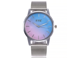 Reloj De Pareja De Moda Con Correa Mesh Ccq Dial Redondo Reloj De Cuarzo Casual (azul Rosa)