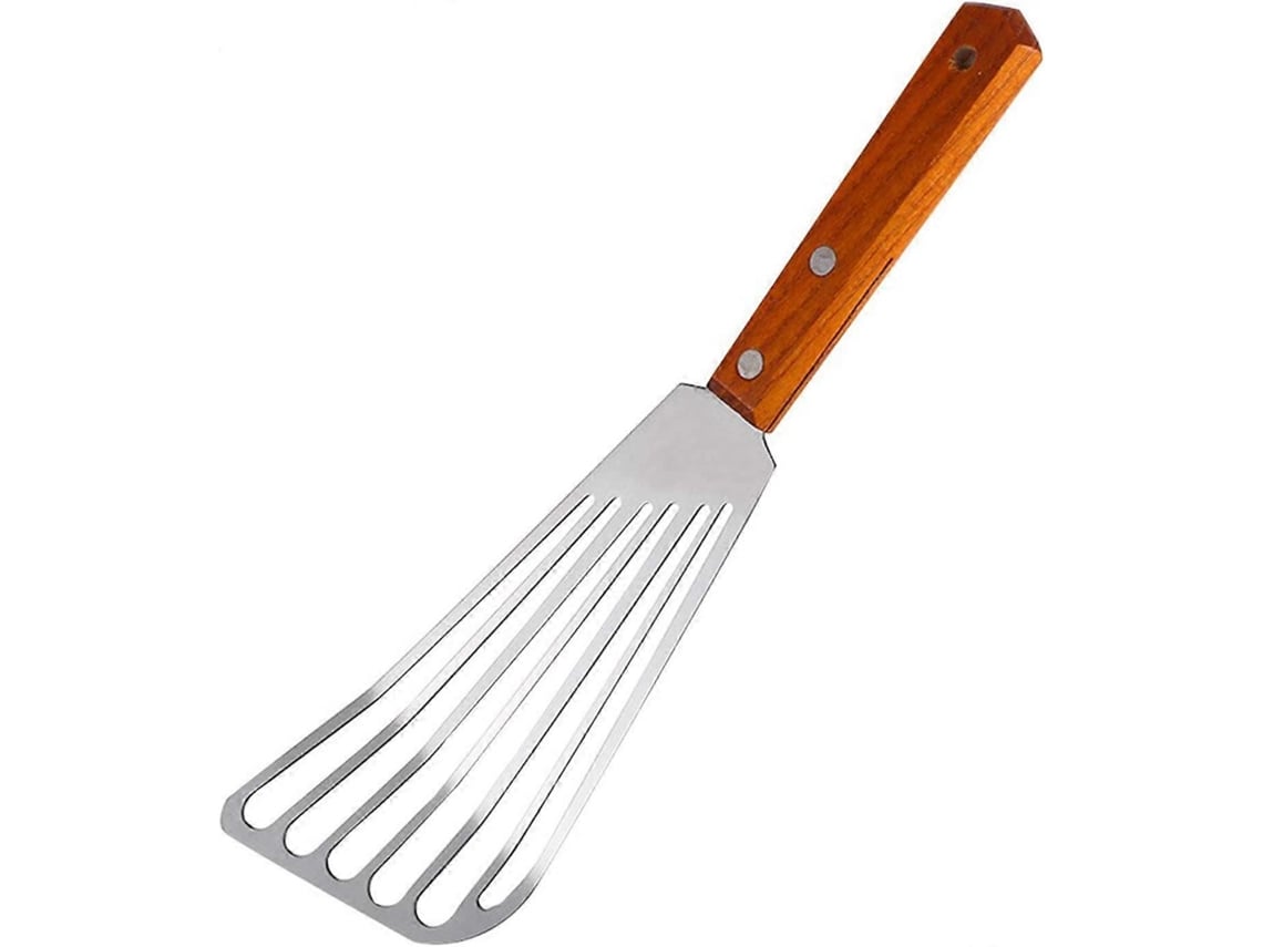 Paleta De Acero Inoxidable Con Mango De Madera Para Pescado, Volcador Grande Perforado Para Cocina