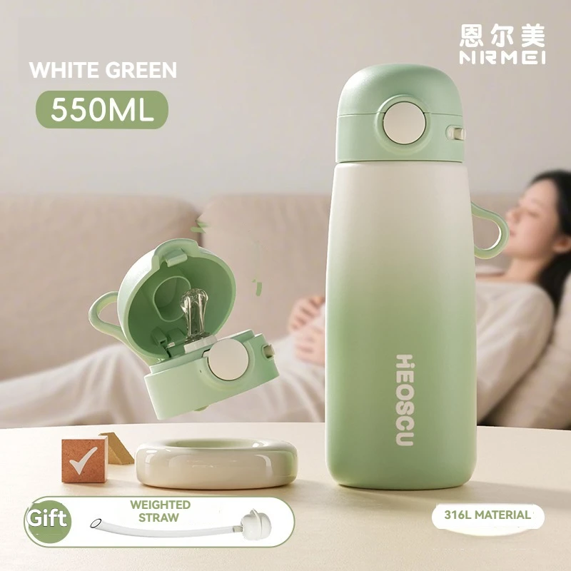 (verde, 550ml) Termostato De Acero Inoxidable De Doble Capa, Saludable Y Ecológico, Con Pajita Y Mango, Adecuado Para Madres Y Bebés