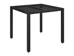 Mesa de jardín LOVELY HOME con tapa de vidrio y patas de mimbre en color negro (90 x 90 x 75 cm)