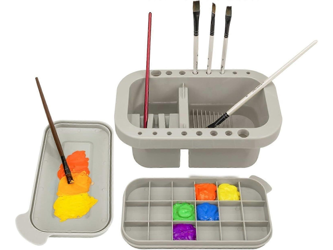 Limpiador, soporte y organizador de pinceles con paleta para pinturas acrílicas, acuarelas y al agua Nostalgia88 (gris)