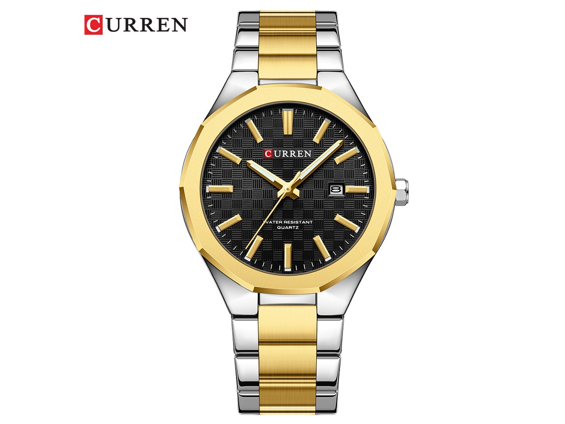 Relógio De Pulso Masculino De Quartzo Para Negócios (preto E Dourado), Relógio Redondo À Prova D'água, Relógio Com Calendário