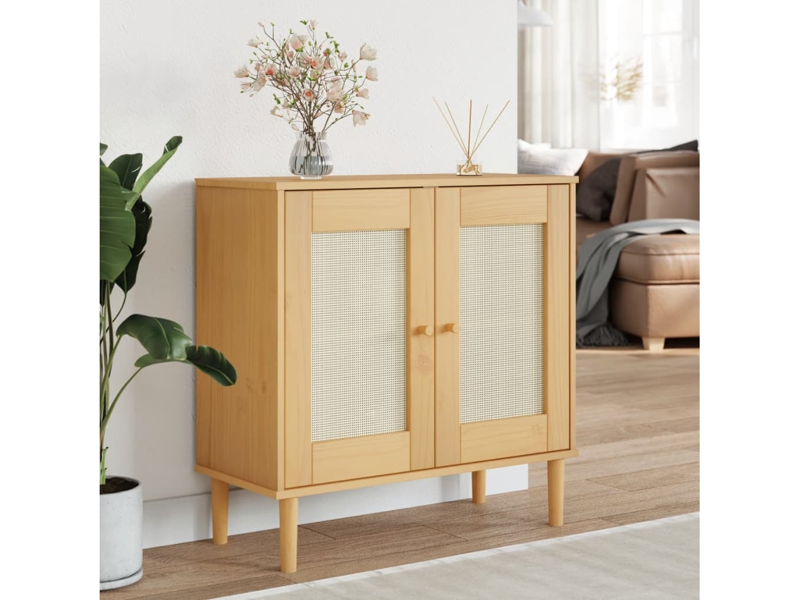 Aparador Senja Aspecto De Ratán Madera Pino Marrón 80x35x80 Cm