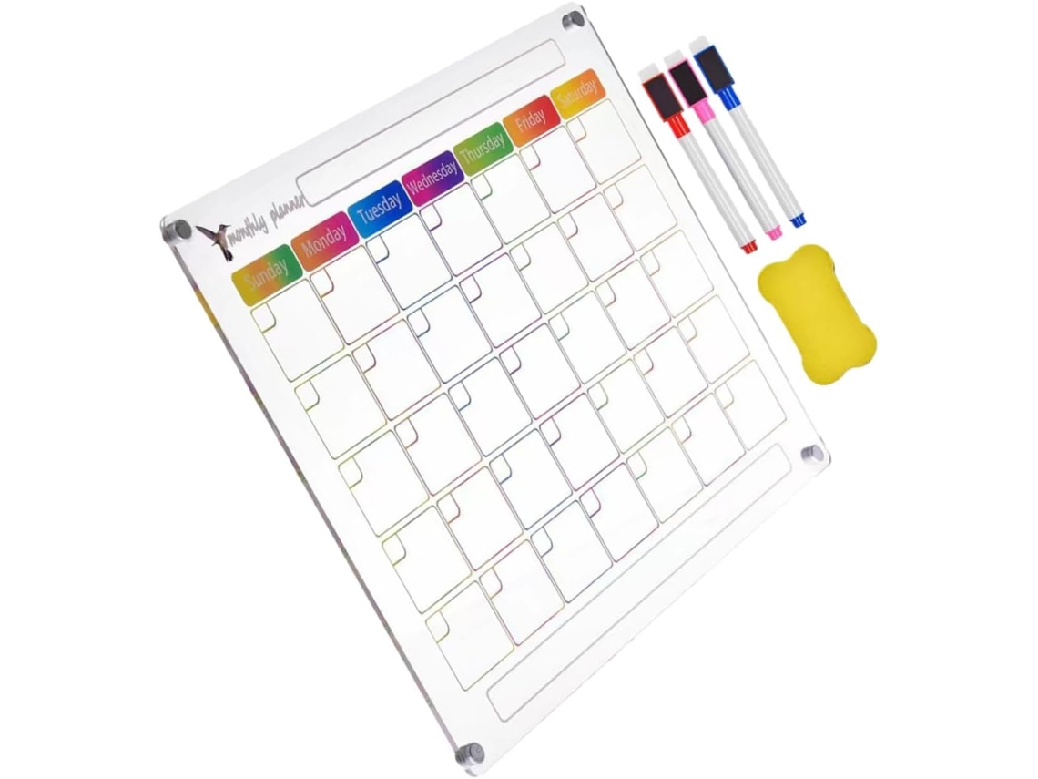 Pizarra magnética borrable para nevera, calendario mensual portátil con superficie lisa. SFUSHOS