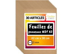 CREATIVE DECO Hoja Panel Madera Cruda 30 X A3 Mdf 420 X 300 X 3 Mm