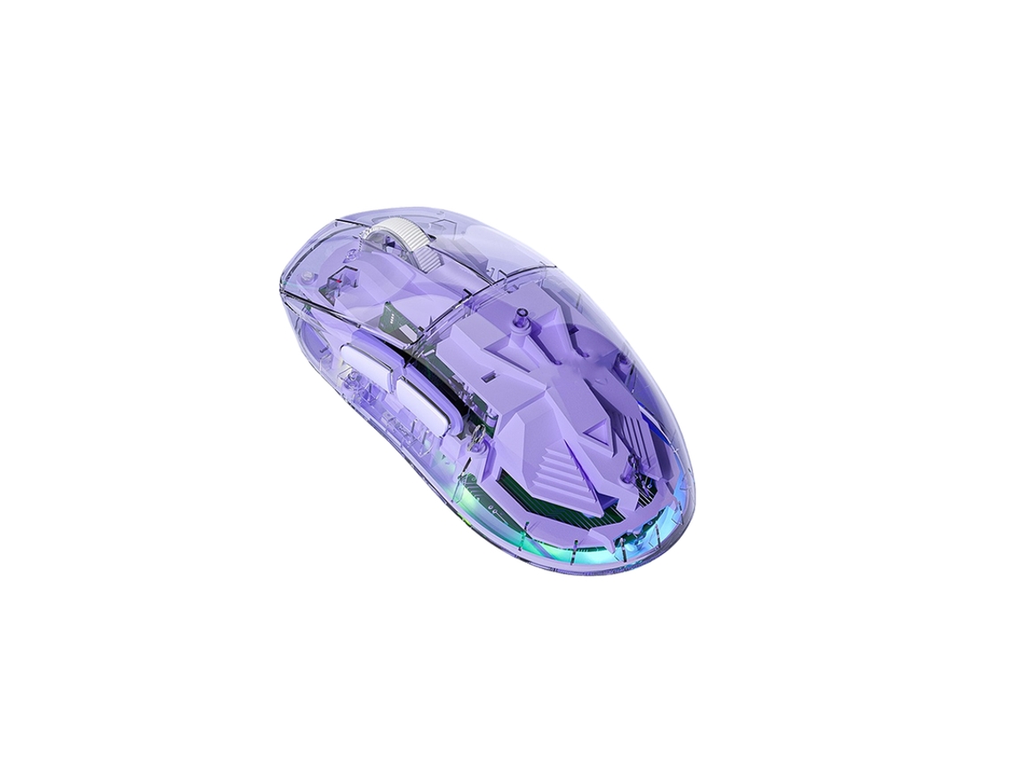 Ratón inalámbrico Bluetooth transparente Yizhood Sc660 con tres modos de conexión y carga, luz de fondo y ajuste de DPI de seis velocidades, luz violeta.