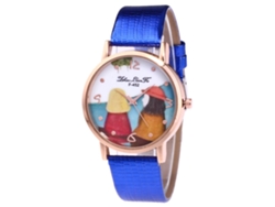Reloj De Pulsera De Cuarzo Para Mujer Con Correa De Piel Sintética, Esfera Redonda Azul, A La Moda.
